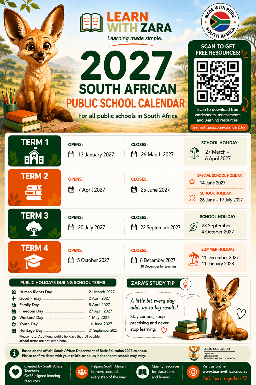 2027 South African public school calendar printable
